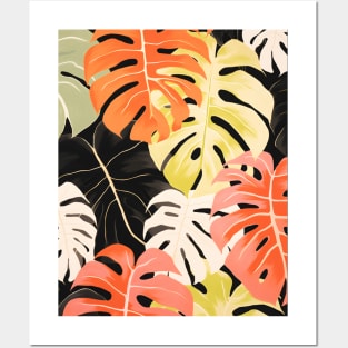 Boho Monstera Leaf Pattern Posters and Art